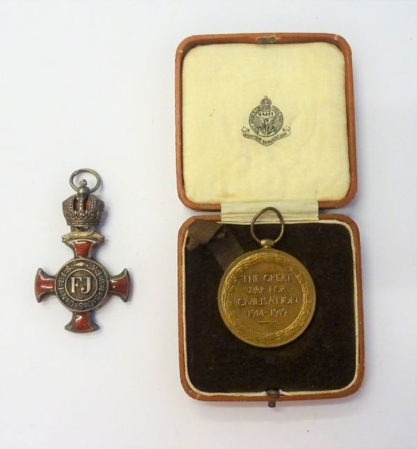 A 1914-19 Victory medal to 39654 T.CPL E.M.HIGGINS. 6-F.A.B. A.I.F., an Austrian silver and red enamelled Order of Franz Joseph, the suspension ring d