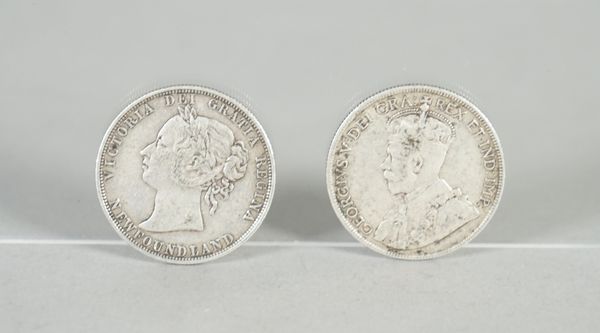 Canada, Newfoundland, Victoria, silver 50 - Cents 1888 (KM6), George V, silver 50 - cents 1919 C (KM12),(2).