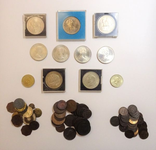 A collection of British coins, including some pre-decimal, pre-1947 issues, contained in an album, pre-decimal currency, comprising; half crowns, flor