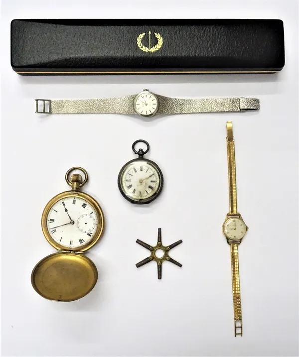 An Omega 9ct gold circular cased lady's wristwatch, on a 9ct gold bracelet, with a foldover clasp, import mark Birmingham 1960, an Avia silver lady's