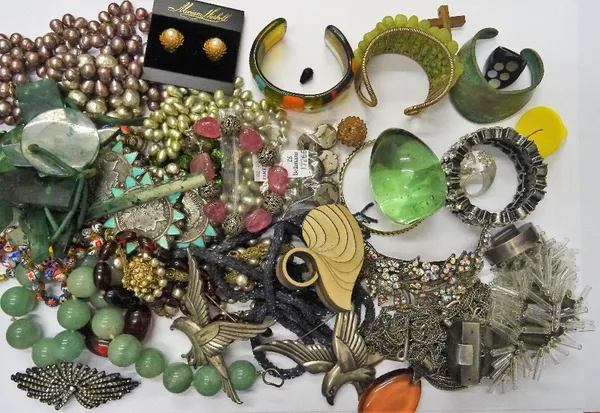 A collection of costume jewellery; including two coloured freshwater cultured pearl necklaces, various further mostly bead necklaces, including simula