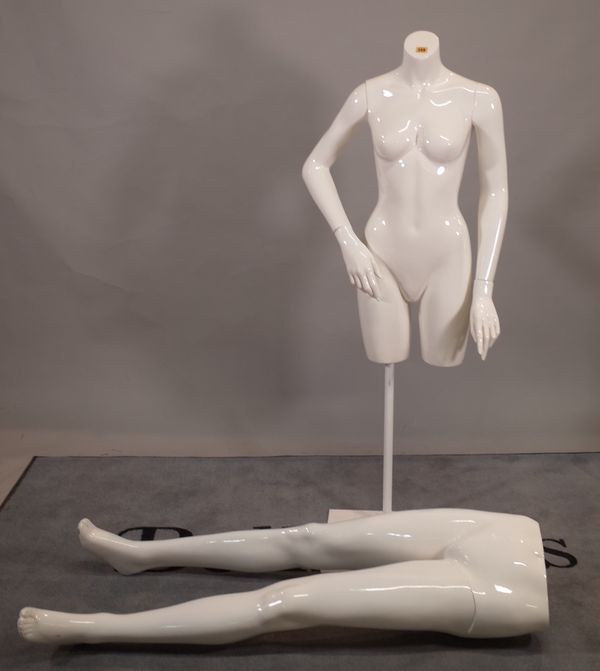 A female mannequin torso and a pair of legs.  E5