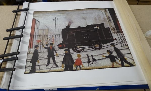 Lowry prints, comprising; The level crossing, (x9), Red Building, (x3), Dwellings, (x2). rolled (14). S4M