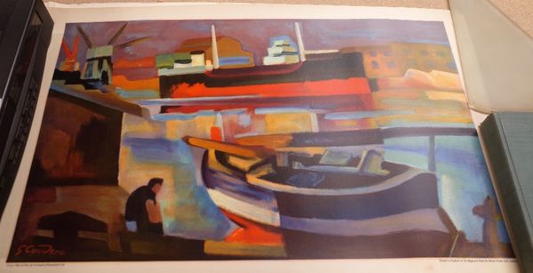 Gabrielle Couderc, Cargo Ship in sete,lithograph in colours, printed by The Baynard Press for School Prints Ltd, London, 76cm x 49.5cm, rolled, (large