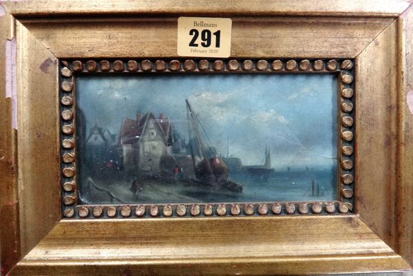 Continental School (19th century), A coastal village, oil on board, 8cm x 16cm; together with an oil coastal scene by another hand (2). CAB