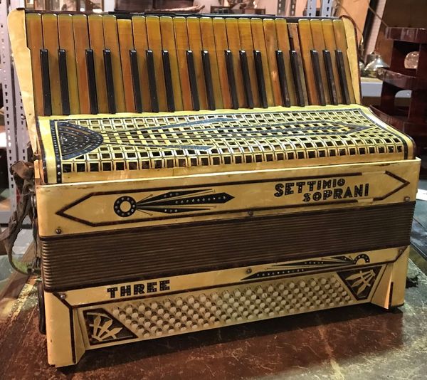 A vintage Settimio Soprani piano accordion, 48cm wide.