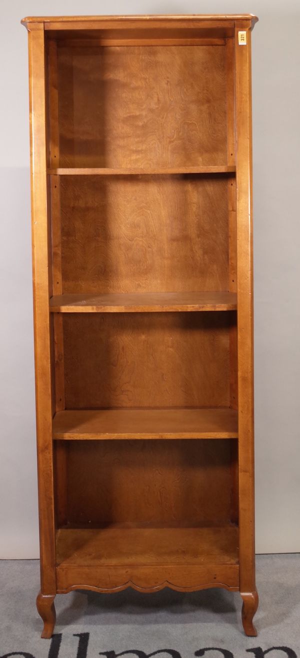 A 20th century stained beech floor standing open bookcase on cabriole supports, 71cm wide x 190cm high.  A3