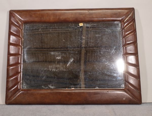 A 20th century leather framed rectangular wall mirror, 118cm wide x 86cm high.  D5