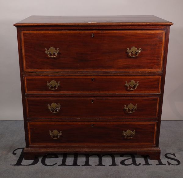 A George III inlaid mahogany secretaire chest, the fitted drawer over three further long graduated drawers on bracket feet, 103cm wide x 103cm high.