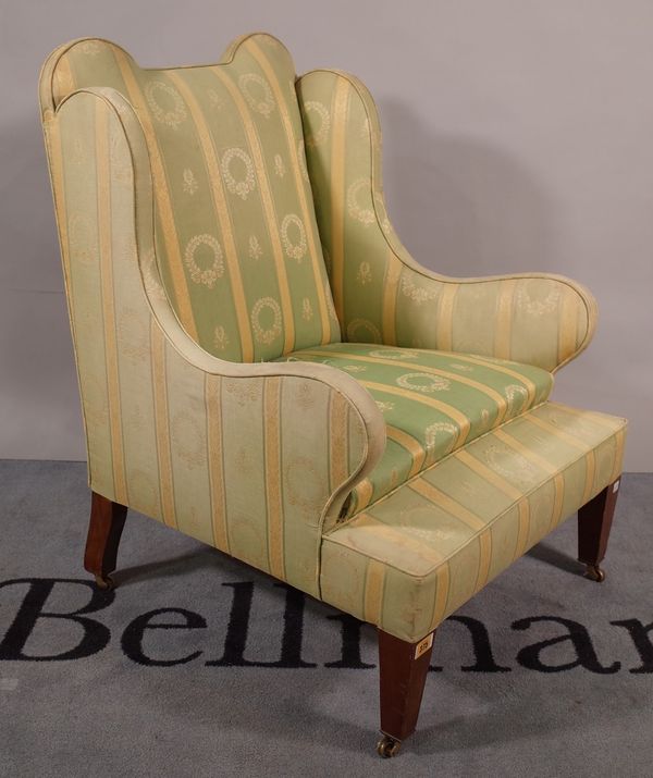 An Edwardian mahogany framed arch back armchair on tapering square supports, 64cm wide x 86cm high.  A1