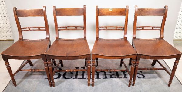 A set of four 19th century fruitwood bar back dining chairs, 46cm wide x 82cm high (4). C5