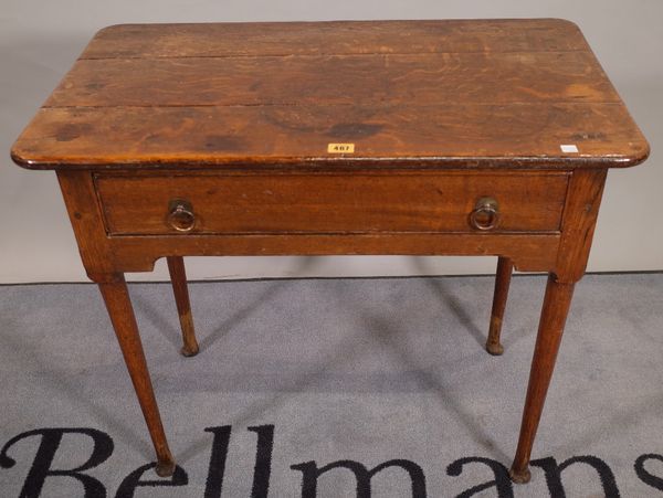 An 18th century oak single drawer side table on club supports, 80cm wide x 70cm high.  D4