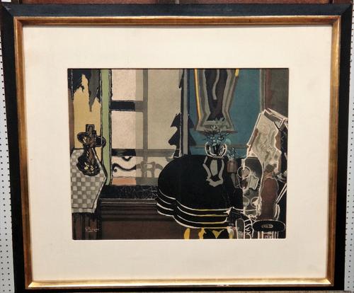 Georges Braque (1882-1963), Interior; G Braque 1949, two colour lithographs, one unframed, the larger 33cm x 41.5cm.
