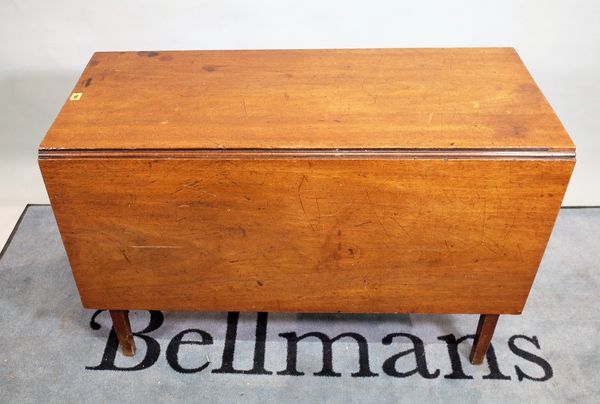 A late 18th century mahogany drop flap dining table on tapering square supports, 107cm wide x 73cm high.   B3