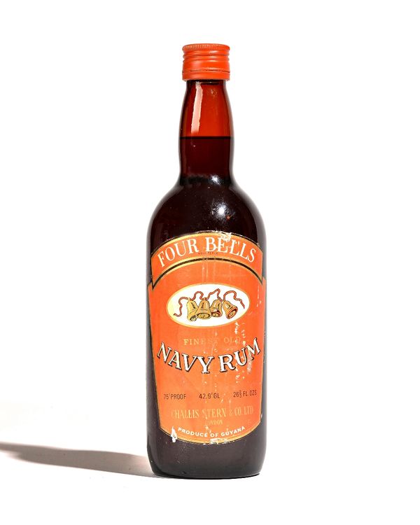 One bottle of Four Bells Navy Rum, circa. 1970, possibly earlier, 75 proof, 26 2/3 Fl.Ozs, Chalis stern and Co Ltd, London, Produce of Guyana.