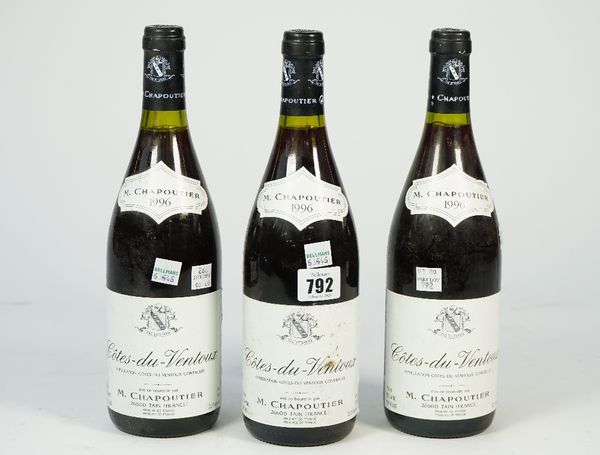 Three bottles 1996 Cotes Du Ventoux Chapoutier, (3).