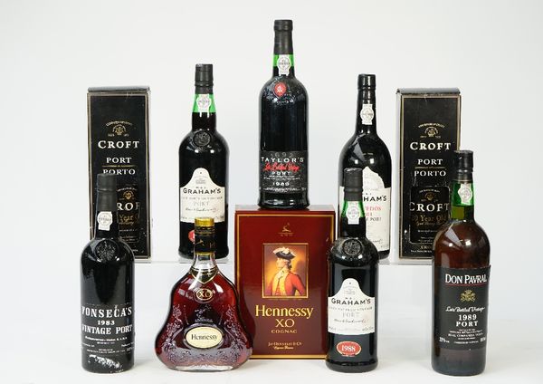 Eight bottles of port, comprising; 1984 Grahams Malvedos vintage, 1983 Fonsecas vintage, 1989 Taylors L.B.V, 1989 Don Pavral L.B.V, two 1988 Grahams L