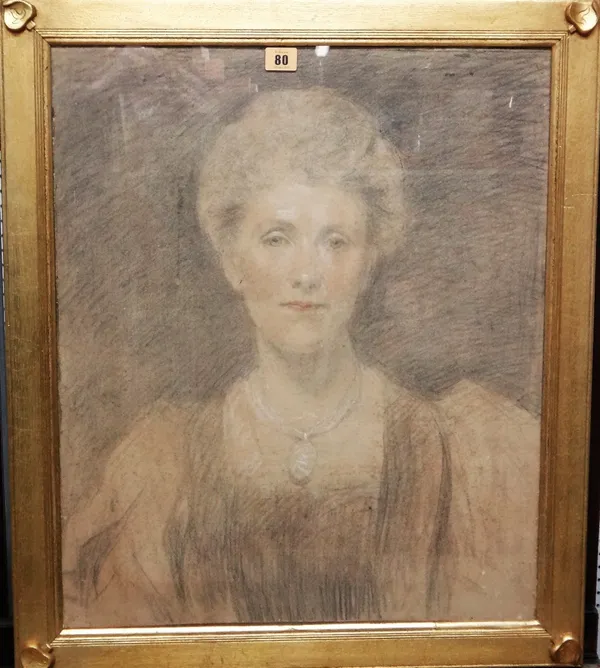 English school (circa 1900), Portrait of a lady, pencil and coloured chalk, 59.5cm x 49cm.