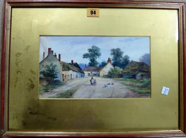 Robert Thornton Wilding (fl.1910-1921), Village scene, watercolour, signed and dated '04, 15cm x 27cm.