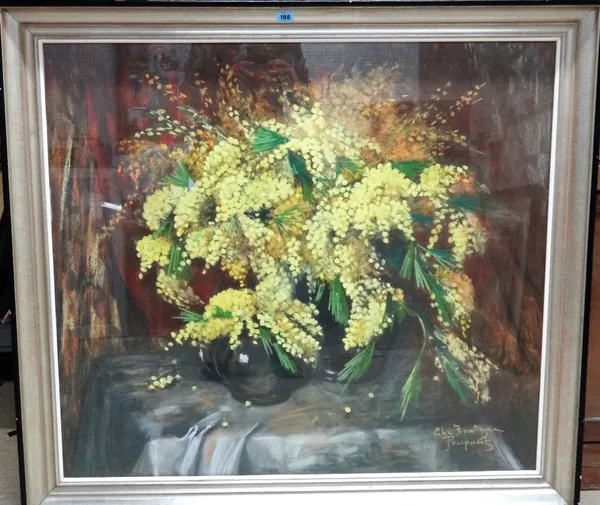 Charles Poupaert (1874-1935), Still life of Mimosa, pastel, signed, 88cm x 99cm.  C1