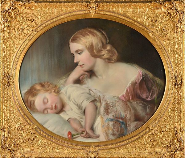 H. Taylor (19th century), Mother and sleeping infant, pastel, oval, signed, 65.5cm 78.5cm. Illustrated.