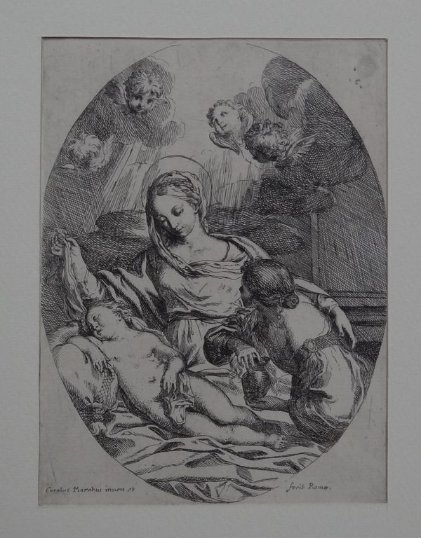 Carlo Maratti (1625-1713), The Visitation (Bartsch 3), etching, circa 1645-1660, and two further, all unframed, the largest 21.5cm x 14.5cm.(3)