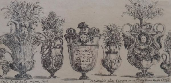 Stefano della Bella (1610-1664),  Raccolta di Vasi Diversi ( dfe Vesme 1045-1050), a set of six etchings, unframed, each approx 9cm x 18cm.