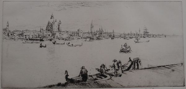 James McBey (1883-1959), La Giudecca, Venice; A Tartane leaving Venice; Brightlingsea; A flood in the Fens; The Doorway, five etchings, all signed, al