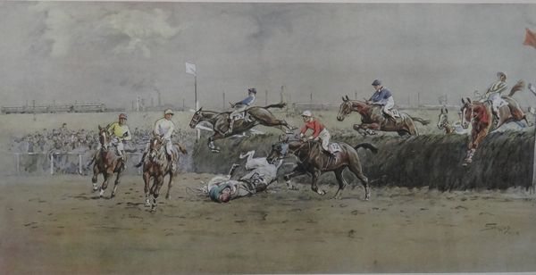 'Snaffles' (Charles Johnson Payne 1884-1967), The Grand National, The Canal Turn, colour print, signed in pencil, 54cm x 83cm. ARR