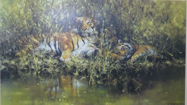 David Shepherd (1931-2017), Sleepy Tigers, colour print, signed and numbered 827/850, 45cm x 73cm. ARR