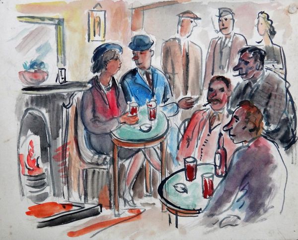 John Edward Meade (1909-1982), A quantity of assorted watercolours and drawings, including a pub scene with drinkers, a scene of bathers by a lake, wi