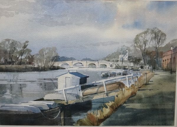 William Barnes (20th century), Twickenham Ferry; Richmond Bridge, two watercolours, both signed, the larger 33cm x 49cm. (2)