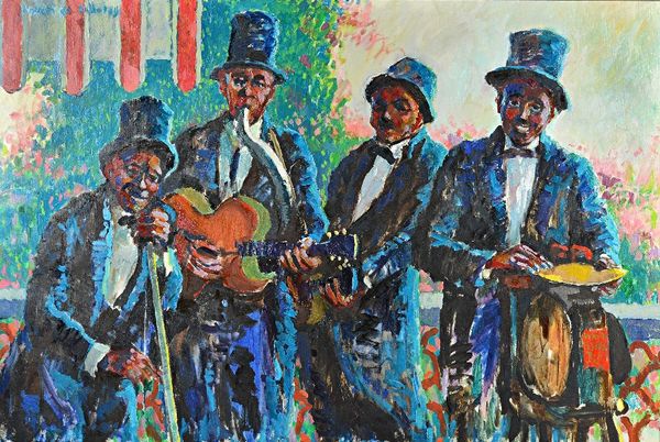 Xavier de Callatay (1932-1998), New Orleans Jazz Band, oil on canvas, 121cm x 183cm.