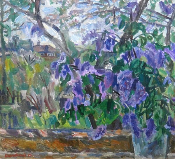 Bragovsky, "Lilac", oil on canvas, signed in cyrillic and dated '85, 80cm x 90cm.