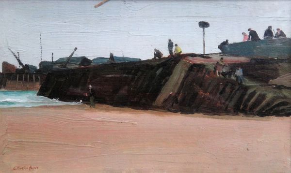 John Eveleigh (1926-2016), Folkestone Harbour, oil on board, signed and dated '57, 15cm x 24cm. ARR