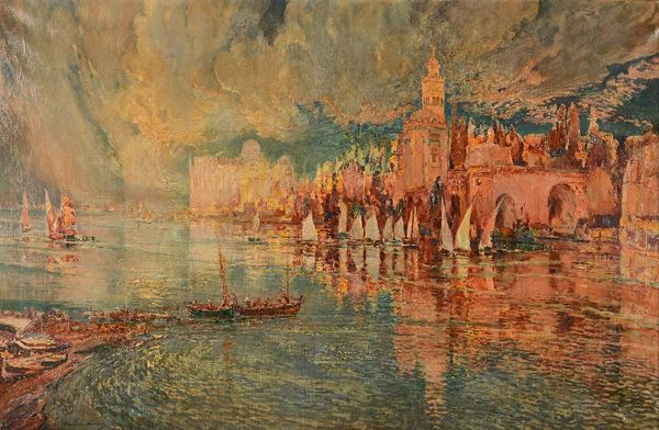 Charles Michel (1874-1940), A waterfront city, possibly Tripoli or Istambul, oil on canvas, signed, 92cm x 145cm. Illustrated.