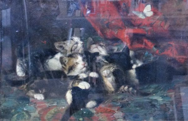 Leon Eugene Lambert (b.1865), Kittens playing, oil on canvas, signed, 37.5cm x 59cm.