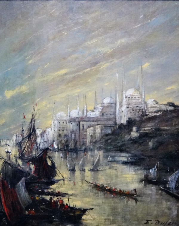 Attributed to Edouard Dufeu (1840-1900), View of Constantinople, oil on canvas, bears a signature, 59cm x 48cm.