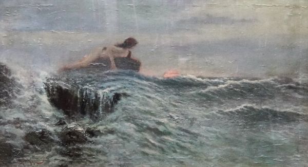 Attributed to Benes Knupfer (1848-1910), Siren on the rocks, oil on canvas, bears a signature, 46cm x 81.5cm.