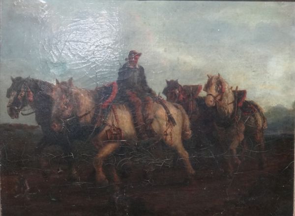 English School (19th century), A farmer bringing home the plough team, oil on canvas laid on board, 44cm x 59.5cm.