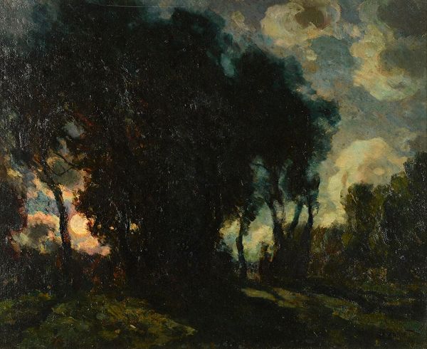 Francois-Charles Cachoud (1866-1943), A country lane by moonlight, oil on canvas laid on board, signed, 79cm x 97cm. Illustrated.