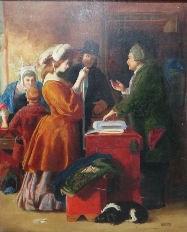 English School (19th century), At the Drapers Shop, oil on canvas, 54cm x 44cm.