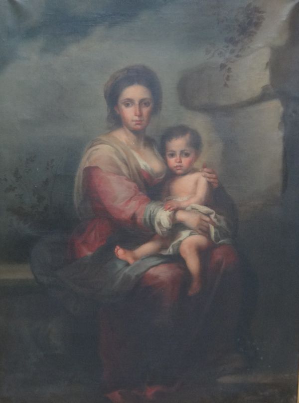 After Bartolome Esteban Murillo, Madonna and child, oil on canvas, 88cm x 75cm.