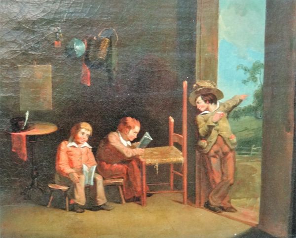 Dutch School (early 19th century), The bored schoolboys, oil on canvas, 39cm x 49.5cm.