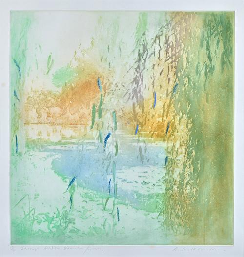 Donald Wilkinson (b.1937), Through Willow Branches, Giverny; Autumn reflections, Giverny; Winter Window, three colour etchings with aquatint, all sign