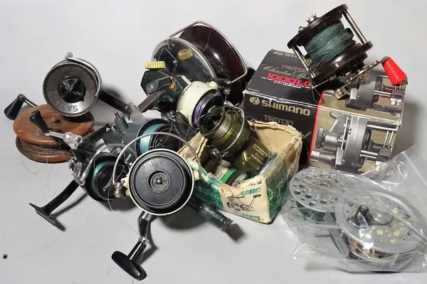 Fishing equipment; reels, sea coarse and fly, a Speedex fly reel, two Abu Cardinal reels, a Mitchell 204, a rare Gagarra reel and sea reels, (qty).  S