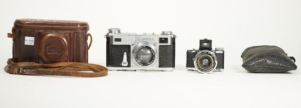 A Zeiss 'Contax' 35mm camera in a leather case and an ELJY LUMIERE with Lypar lense, (2).