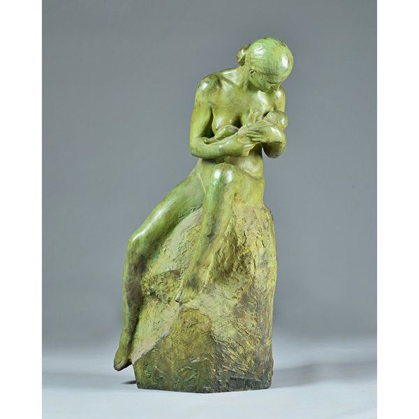 Pierre De Soete (Brussels 1885-1948) verdigris patinated bronze 'Mother & Child', signed to the cast 'P de Soete Minni-Gand', 92cm high.