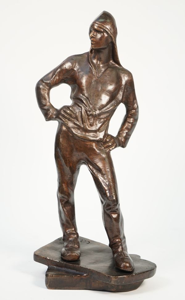 After C. Meunier (1831-1905), a late patinated bronze depicting a miner on a naturalistic base, 47.5cm high.