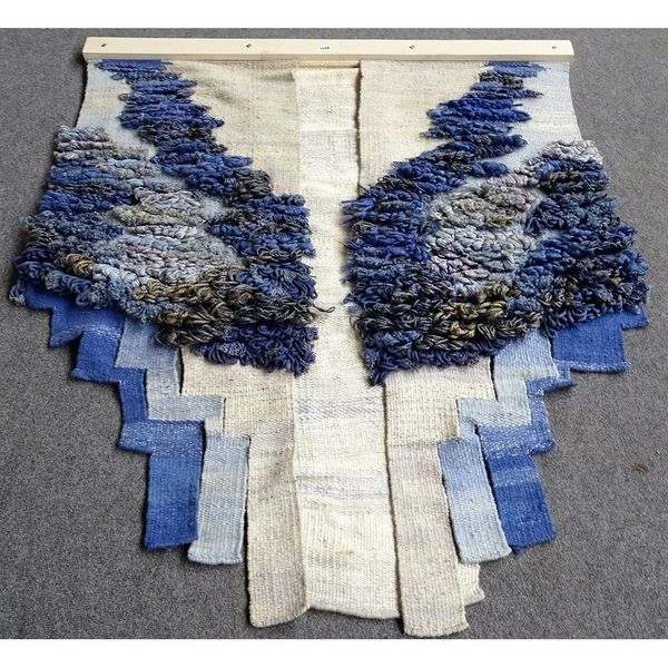 Elda Abramson (Contemporary British)"Blue Angel", tapestry weaving, mounted on a wooden batten, approximately 157cm x 133cm wide. ARR.